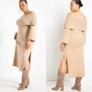 NWT Eloquii Off The Shoulder Sweater Dress with Side Slit. Size: 14/16